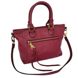 Aimee Kestenberg Pink Pebble Leather Croc Embossed Satchel & Shoulder Tote Bag